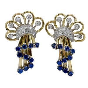 Vintage Sapphire Diamond Gold Earrings