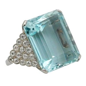 Vintage 38ct Aquamarine Diamond Ring