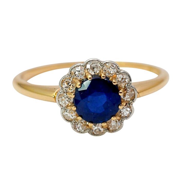 Antique Sapphire and Diamond Halo Ring