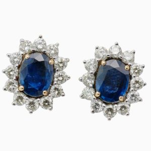 Sapphire Diamond Cluster Gold Earrings