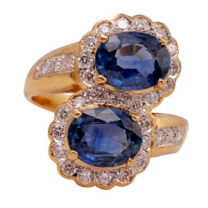 Sapphire Diamond Crossover Gold Ring