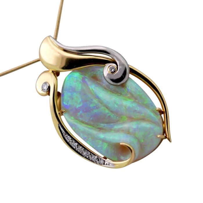Vintage Opal Diamond Gold Pendant
