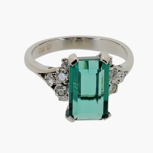 Vintage Green Tourmaline Diamond Ring