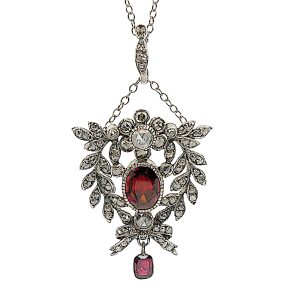 Antique French Diamond Garnet Pendant