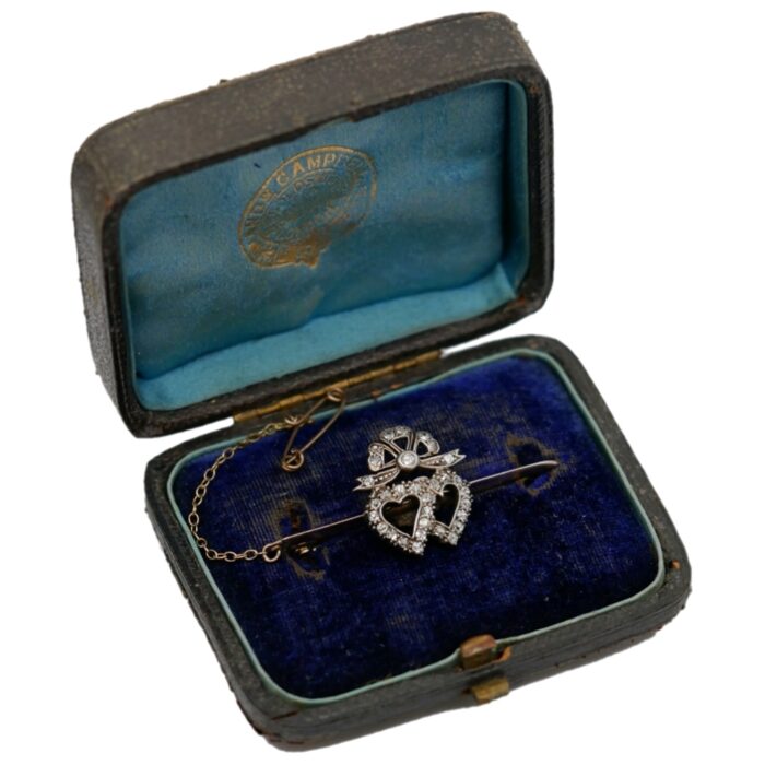 Victorian Double Hearts Diamond Brooch