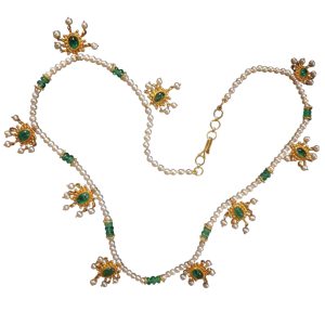 Cabochon Emerald Pearl Gold Wedding Necklace