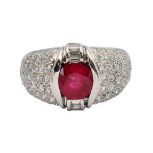 Vintage French Ruby Diamond Bombé Ring