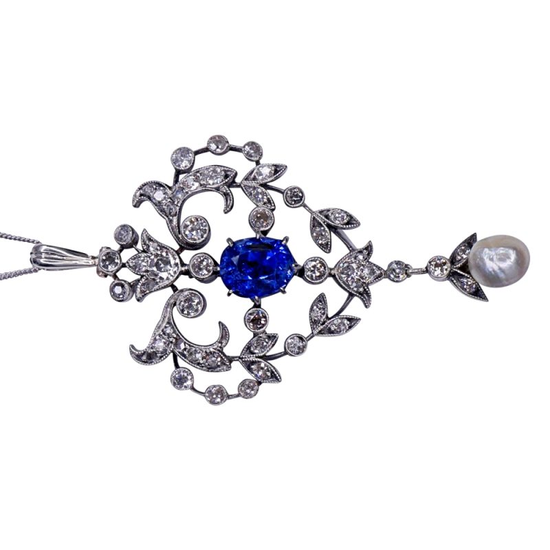 Victorian Sapphire Diamond Pearl Pendant