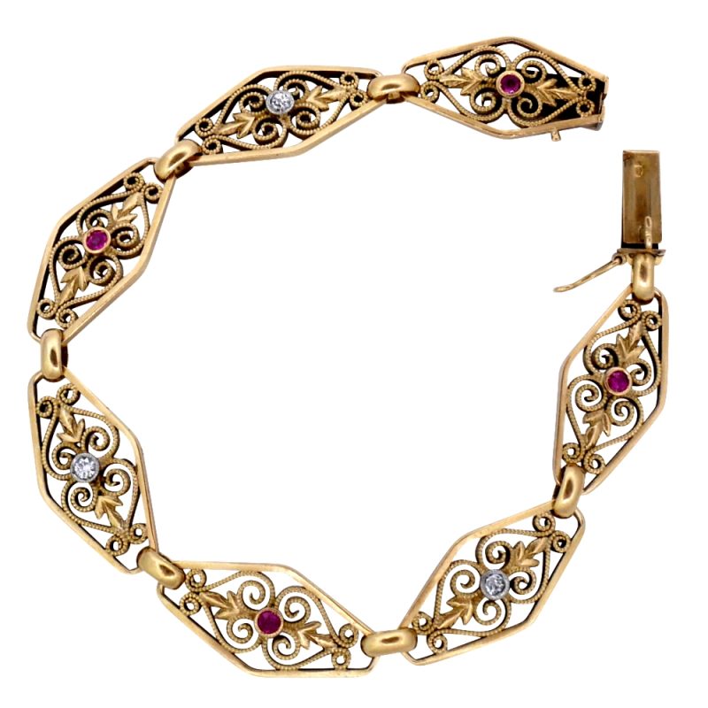 Antique Gold Filigree Ruby Bracelet