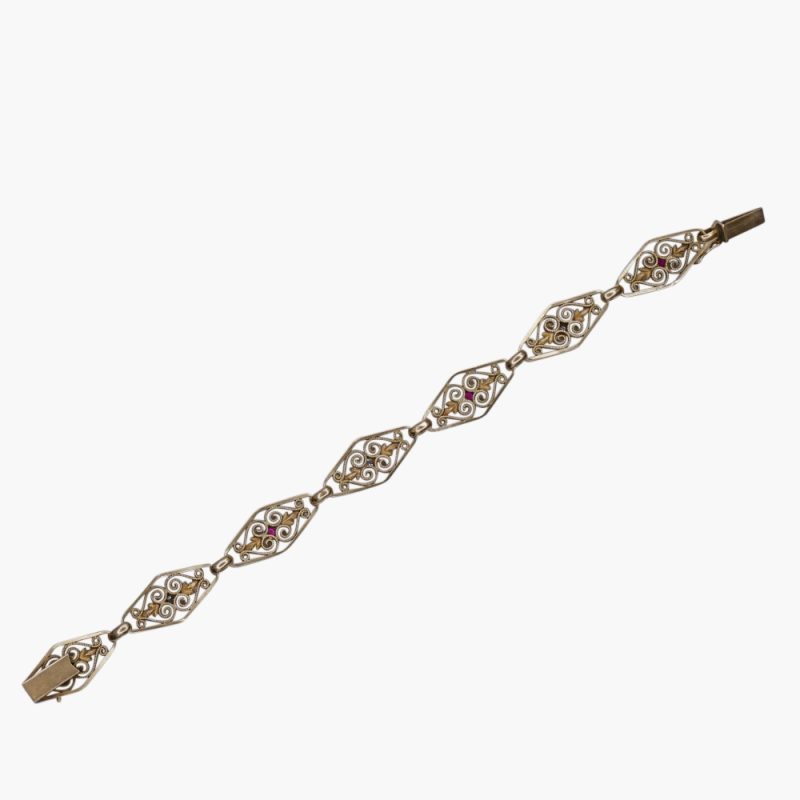 Antique Gold Filigree Ruby Bracelet