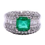 Vintage Emerald and Diamond Band Ring