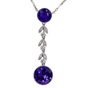 Edwardian Amethyst Diamond Lavalier Necklace