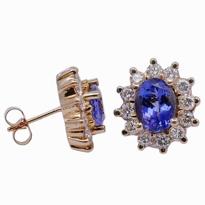 Tanzanite Diamond Gold Cluster Earrings