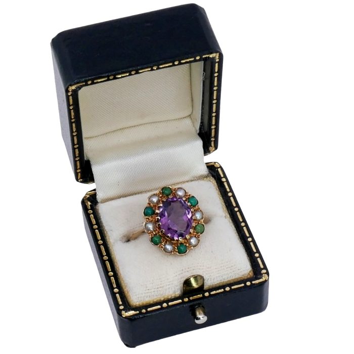 Vintage Amethyst Turquoise Pearl Ring