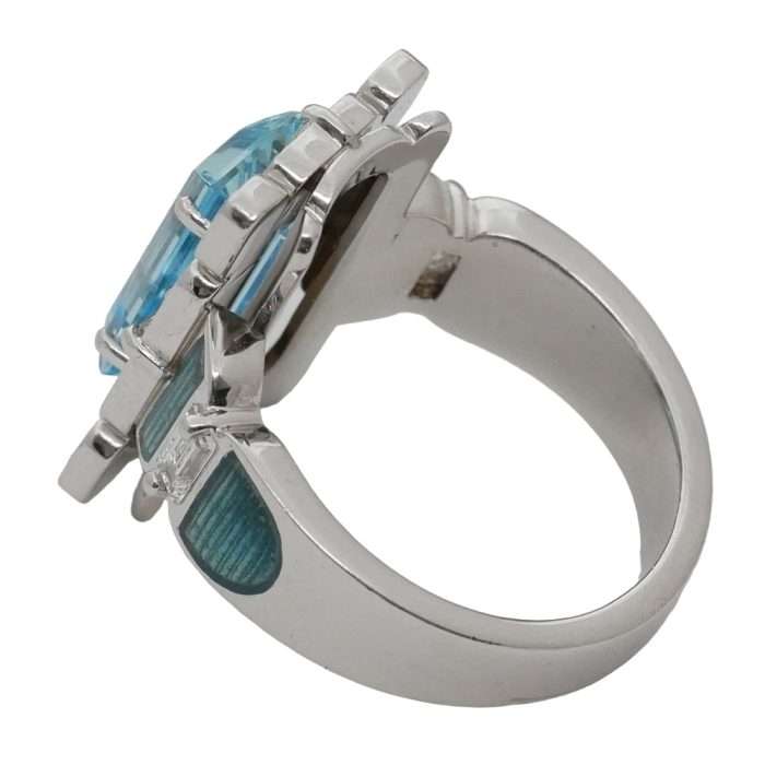 Vintage Aquamarine Enamel Gold Ring