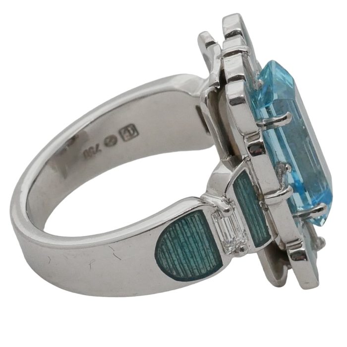 Vintage Aquamarine Enamel Gold Ring