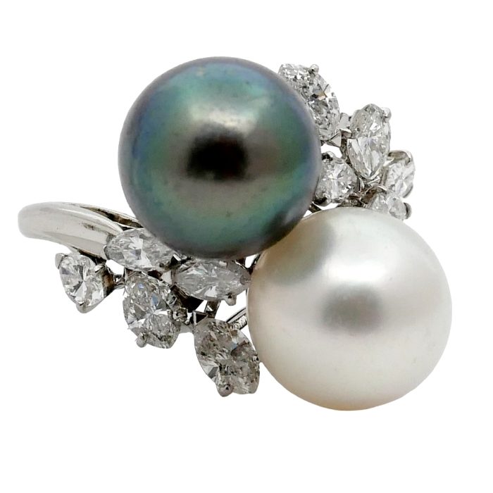 Black and White Pearl Diamond Ring