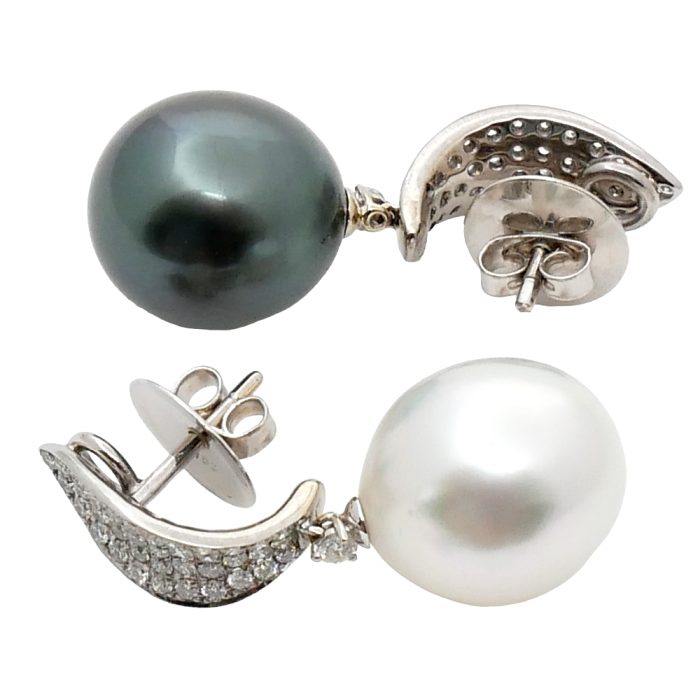 Black and White Pearl Diamond Earrings