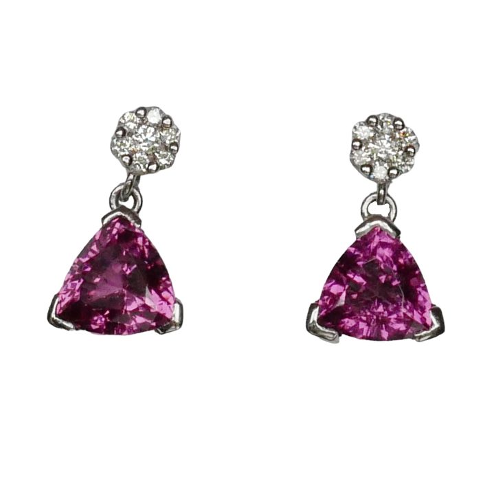 Rhodolite Garnet Diamond Gold Earrings