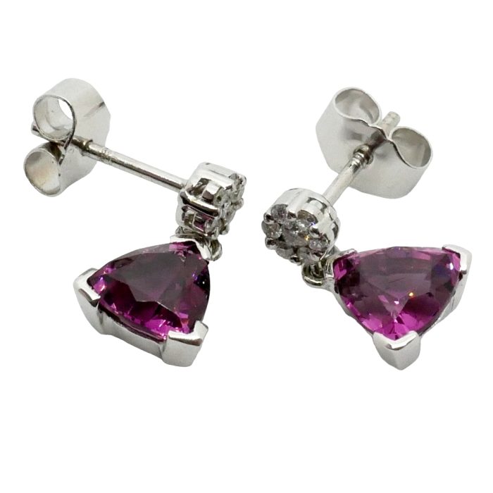 Rhodolite Garnet Diamond Gold Earrings