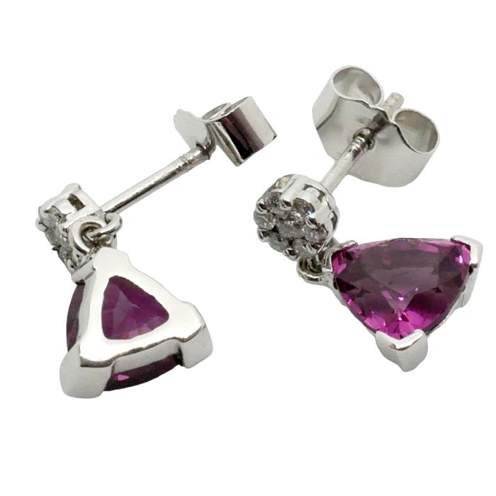 Rhodolite Garnet Diamond Gold Earrings