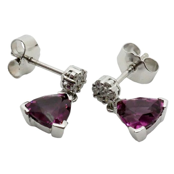 Rhodolite Garnet Diamond Gold Earrings