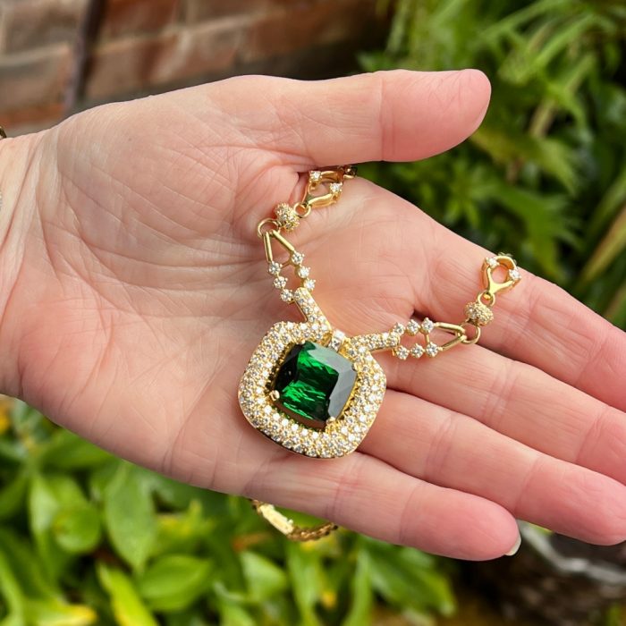 Green Tourmaline and Diamond Necklace