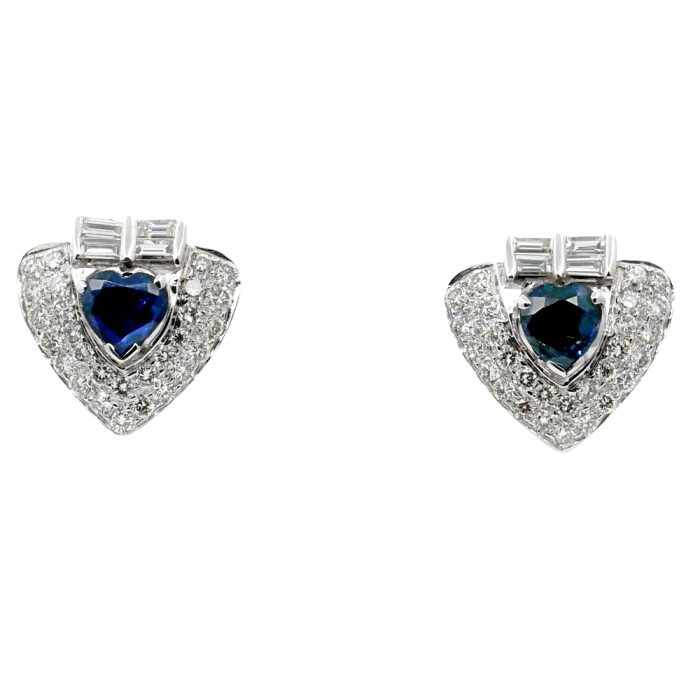 Vintage Sapphire Diamond Heart Earrings