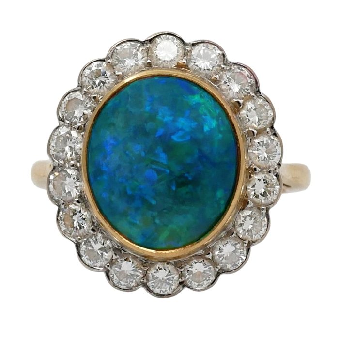 Vintage Black Opal Diamond Cluster Ring