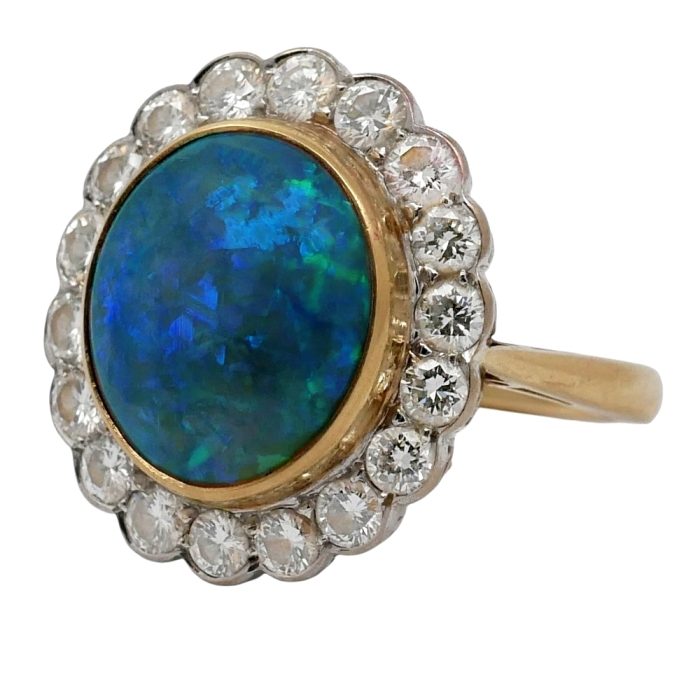 Vintage Black Opal Diamond Cluster Ring