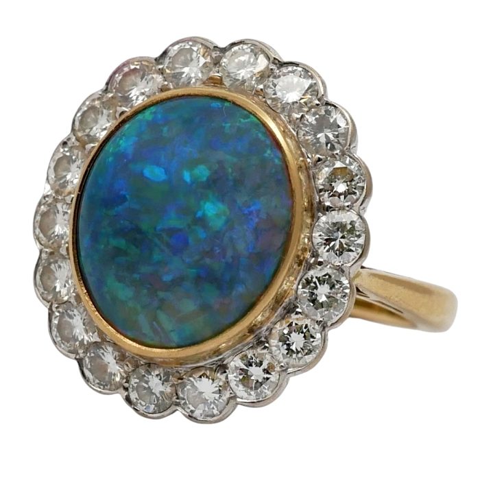 Vintage Black Opal Diamond Cluster Ring