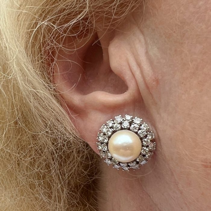 Vintage Pearl Diamond Gold Earrings