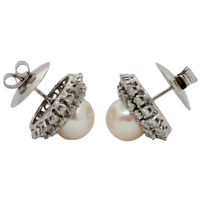 Vintage Pearl Diamond Gold Earrings