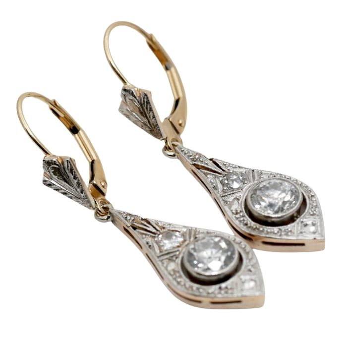 Edwardian Diamond Platinum Drop Earrings 