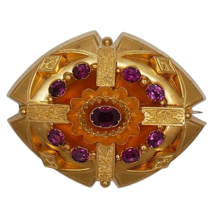 Antique Victorian Garnet Gold Brooch