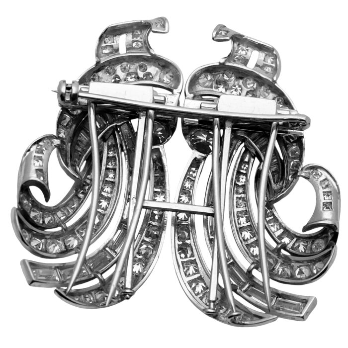 Mid Century Diamond Double Clips Brooch