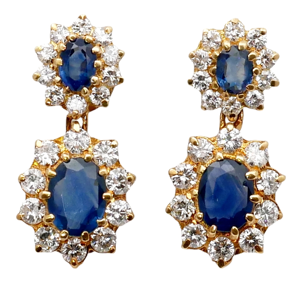 Sapphire Diamond Cluster Drop Earrings Plaza Jewellery English