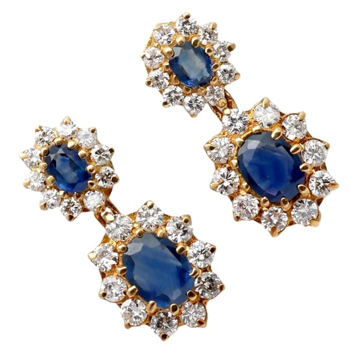 Sapphire Diamond Cluster Drop Earrings