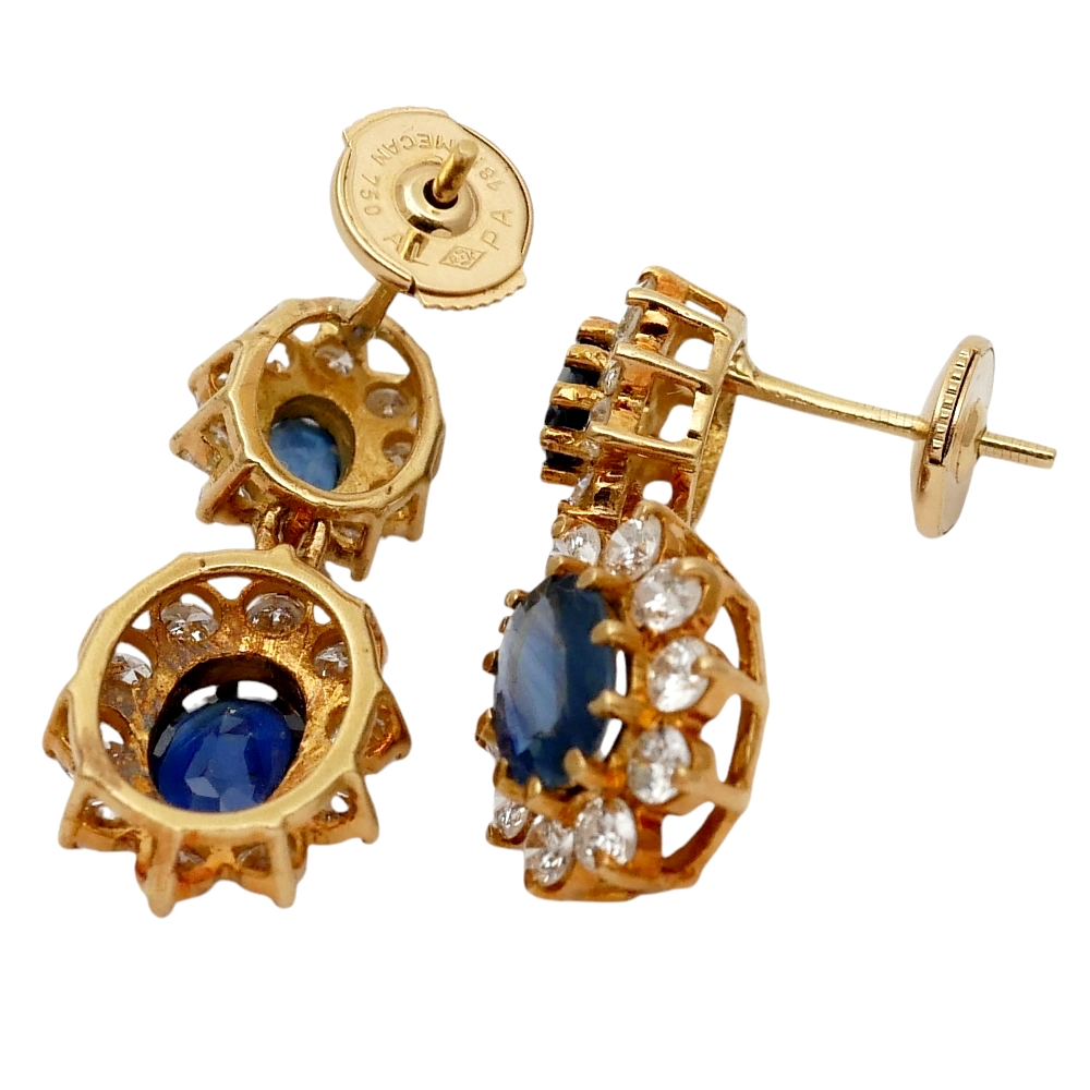 Sapphire Diamond Cluster Drop Earrings 6 Sapphire Diamond Cluster Drop Earrings