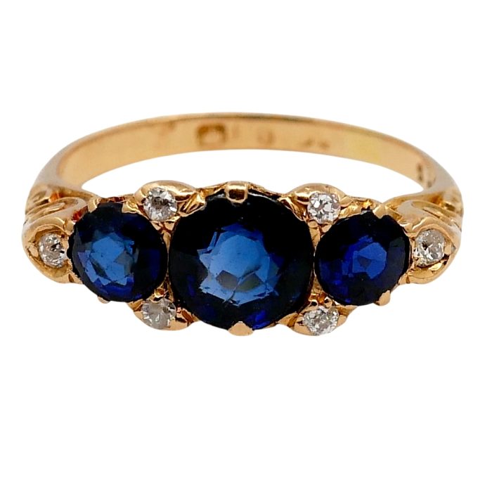 Antique Victorian 3 Stone Sapphire Ring 