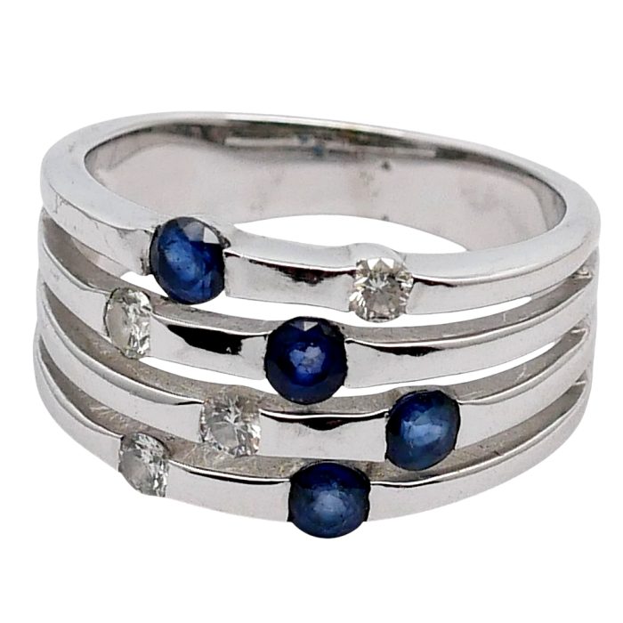 Vintage 4 Row Sapphire Diamond Ring