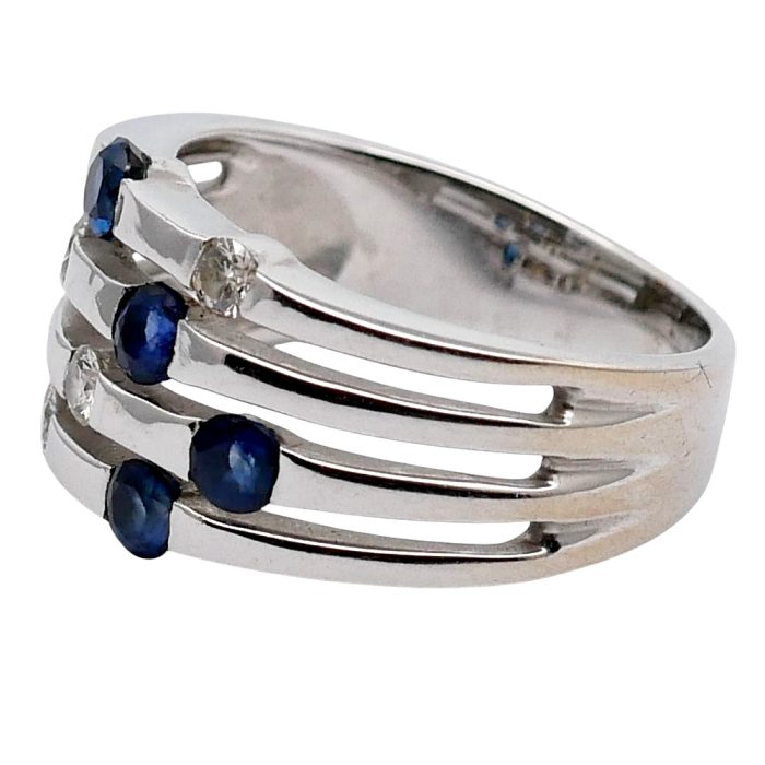 Vintage 4 Row Sapphire Diamond Ring