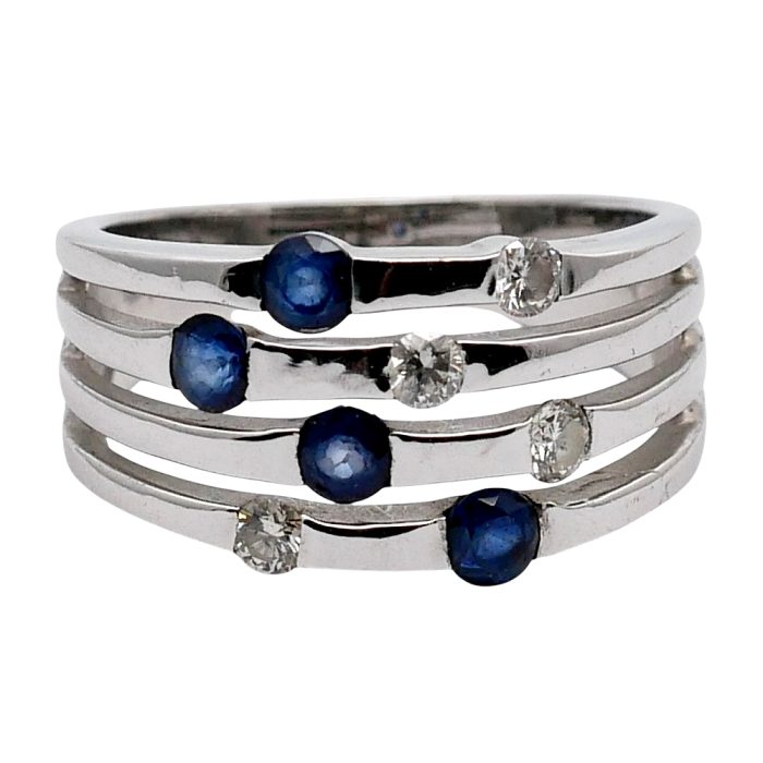 Vintage 4 Row Sapphire Diamond Ring