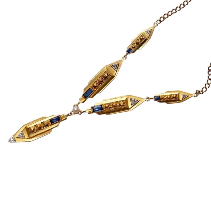 French Art Deco Gold Sapphire Necklace