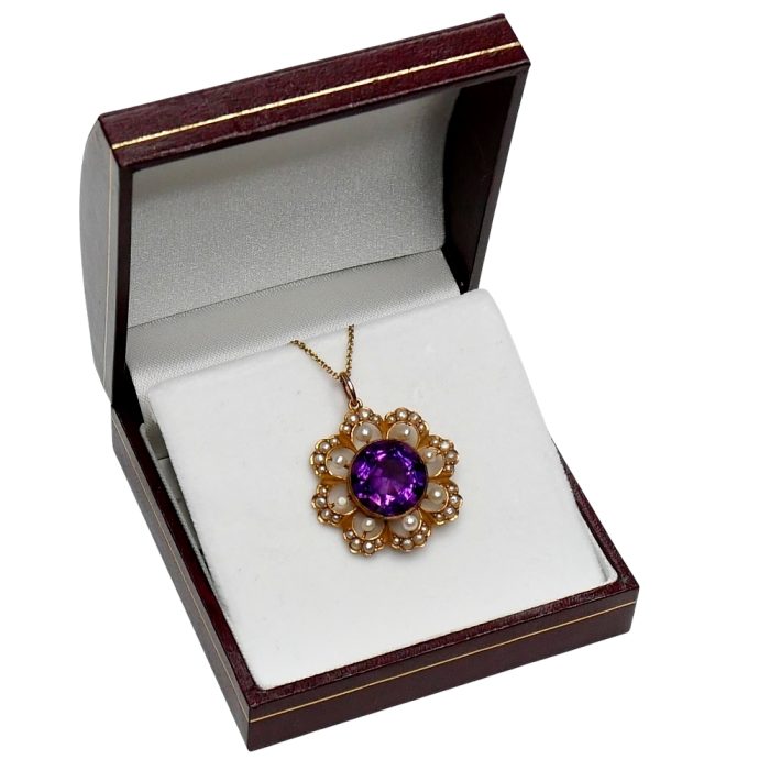 Antique Amethyst Pearl Gold Pendant