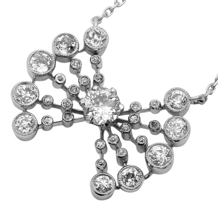 Antique Diamond Platinum Bow Pendant