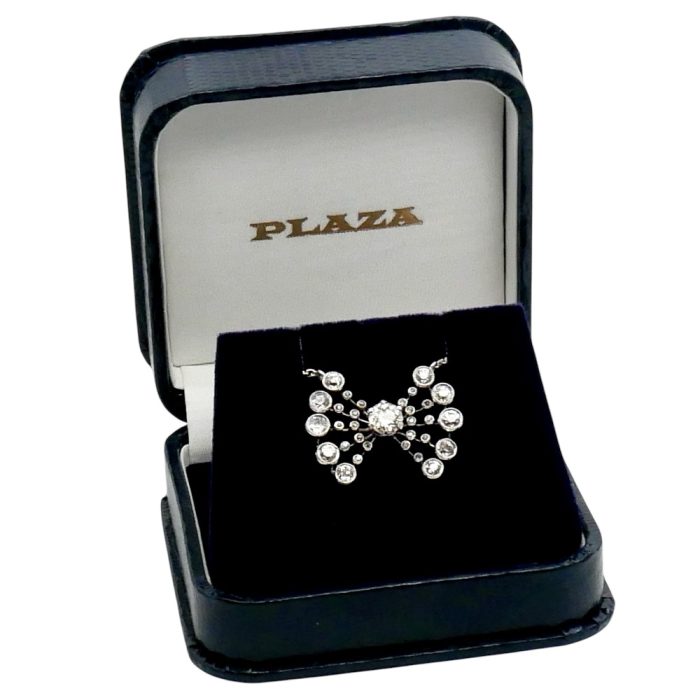 Antique Diamond Platinum Bow Pendant