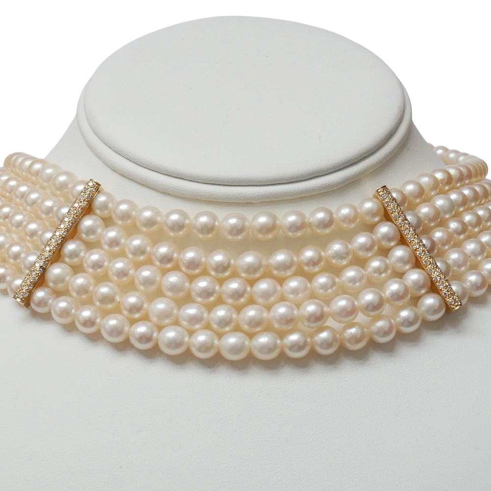 5 Row Pearl Diamond Necklace 2 5 Row Pearl Diamond Necklace