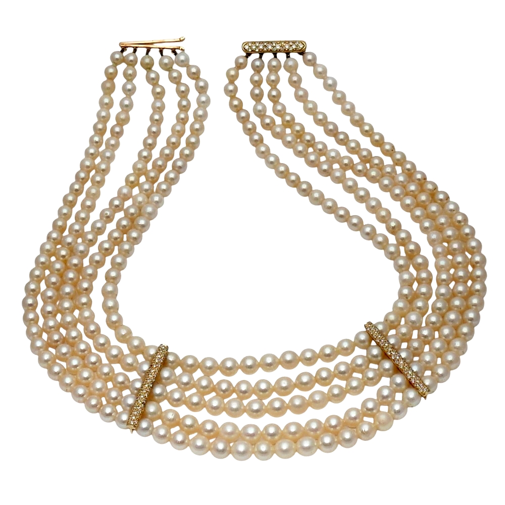 5 Row Pearl Diamond Necklace 3 5 Row Pearl Diamond Necklace