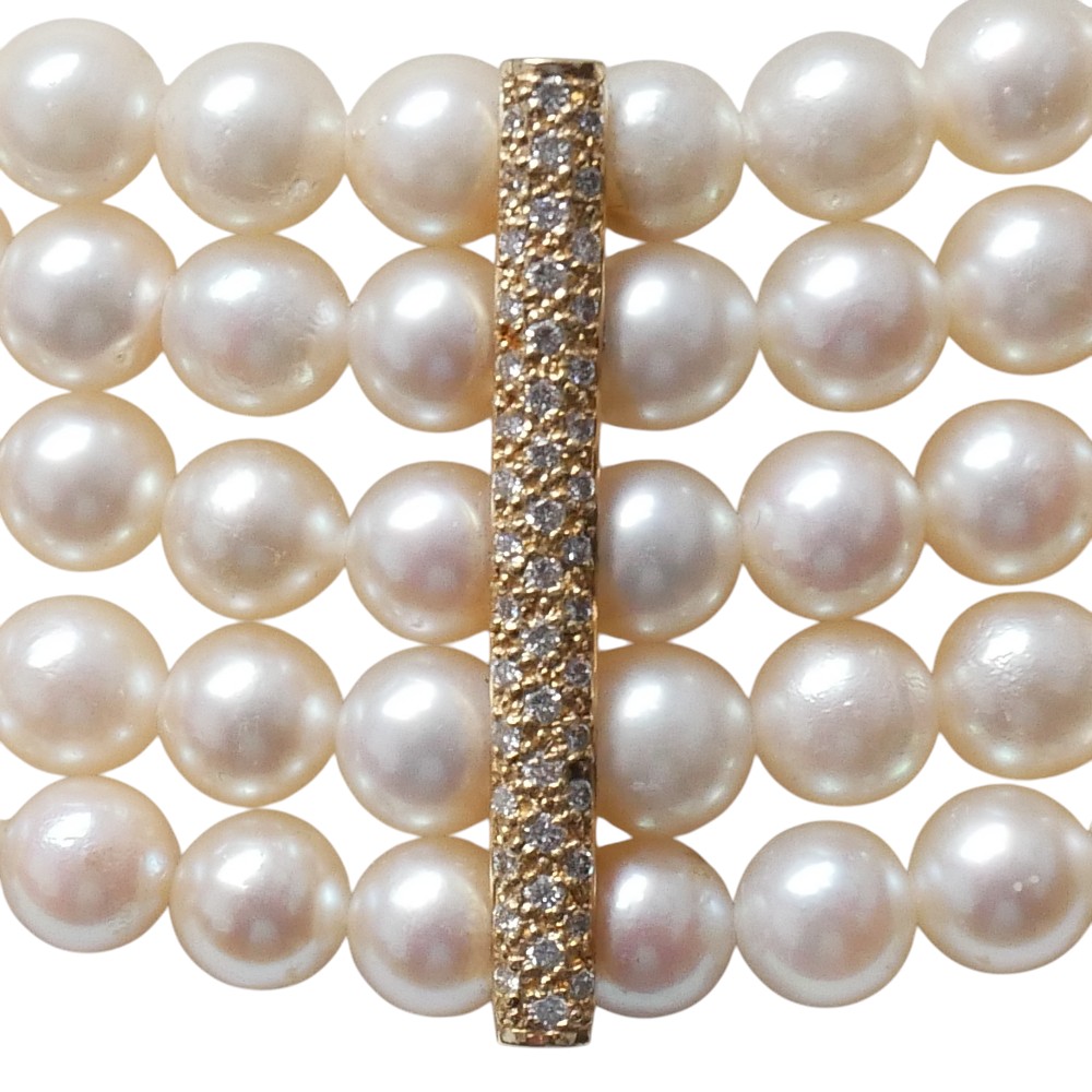 5 Row Pearl Diamond Necklace 4 5 Row Pearl Diamond Necklace